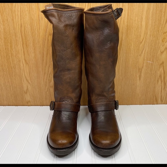 Frye Veronica Slouch Brown Leather Moto Booties Boots Women’s Size 8.5 Narrow - Picture 2 of 10